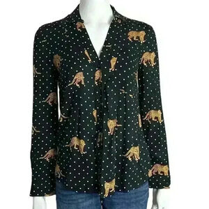 Maeve Anthropologie  Leopard White Polka Dot Print Button Down Blouse Size 0